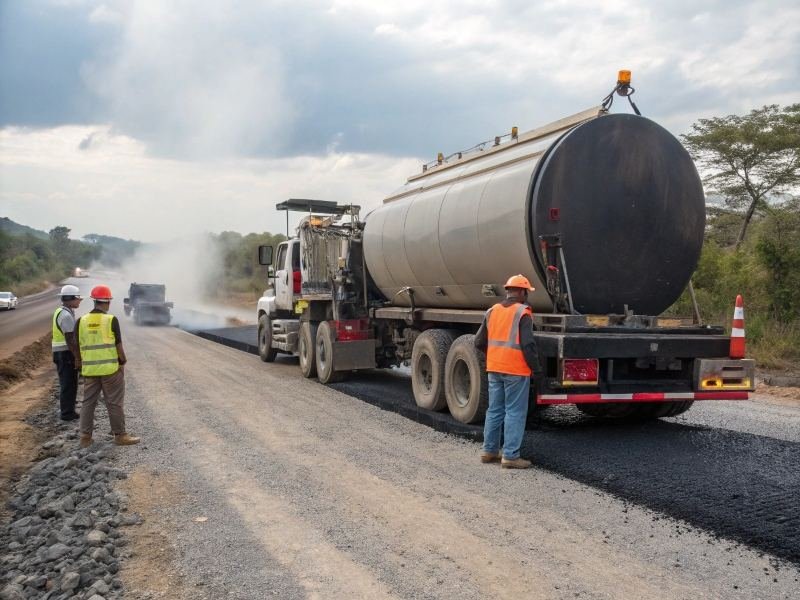 Transporting hot bitumen and asphalt in road construction projects