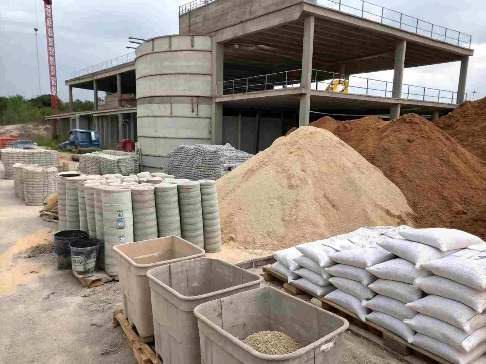 Construction materials: cement, aggregates, sand